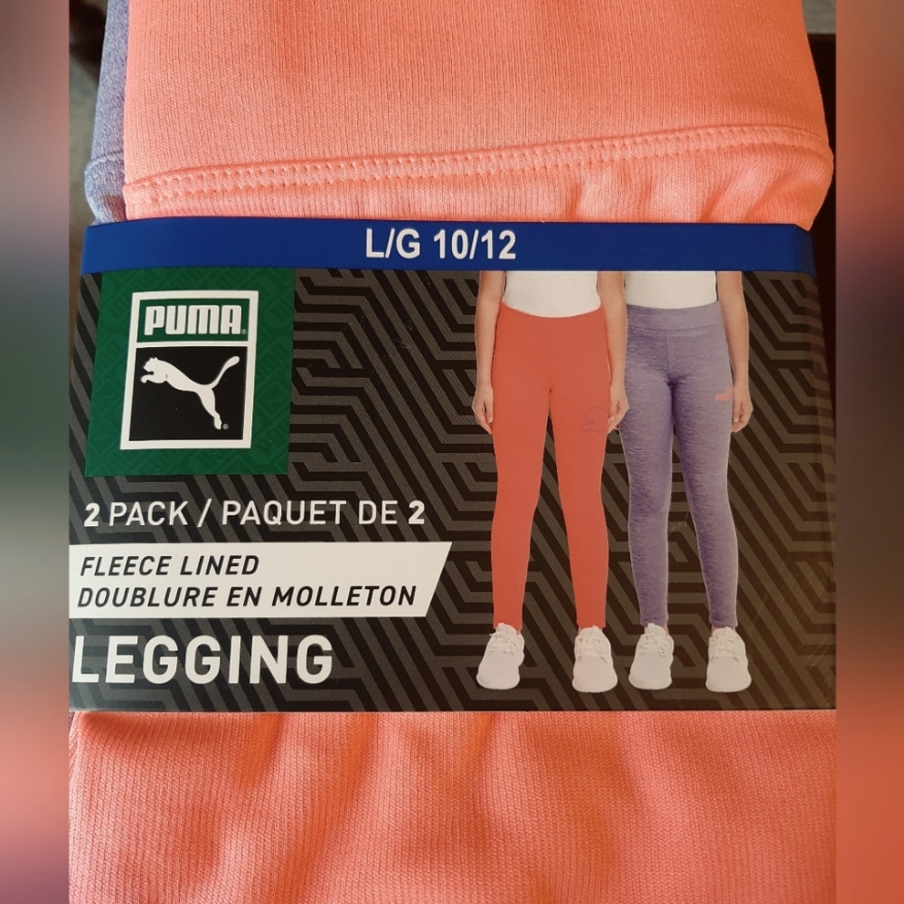 Puma  2 pack Kids Fleece lined leggings Pint and Blue Size Medium